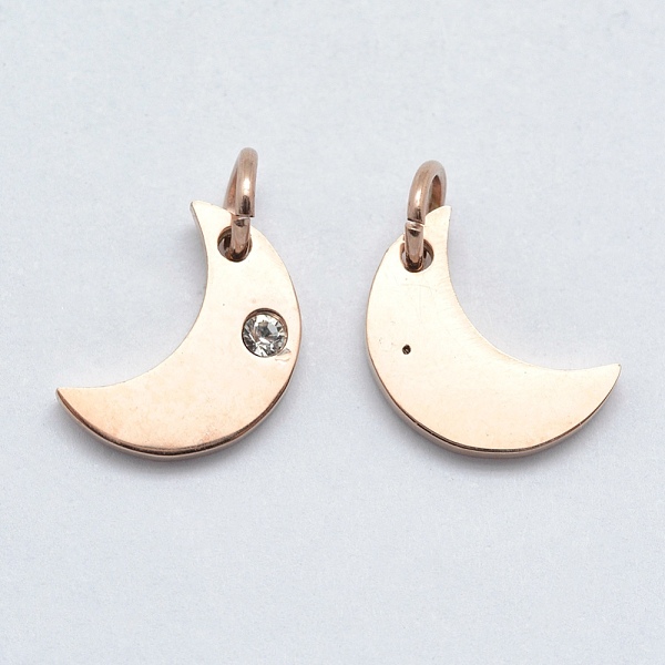 

PandaHall 316 Surgical Stainless Steel Pendants, with Cubic Zirconia, Moon, Clear, Real Rose Gold Plated, 12x9x2mm, Hole: 3mm Stainless...