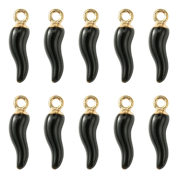 

PandaHall Alloy Enamel Pendants, Cadmium Free & Nickel Free & Lead Free, Light Gold, Hot Horn of Plenty/Italian Horn Cornicello Charms..., Black