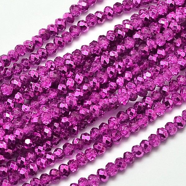 

PandaHall Faceted Rondelle Transparent Painted Glass Beads Strands, Magenta, 3x2.5mm, Hole: 0.5mm, about 148pcs/strand, 14.9 inch Glass..., Pink