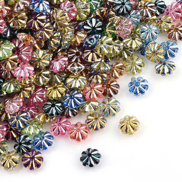 

PandaHall Plating Transparent Acrylic Beads, Metal Enlaced, Flower, Mixed Color, 6.5x6.5x3.5mm, Hole: 1mm, about 7700pcs/500g Acrylic Flower..., Multicolor
