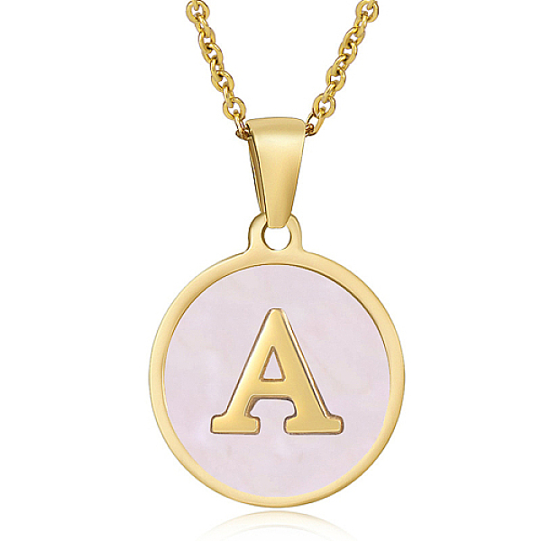 

PandaHall Natural Shell Initial Letter Pendant Necklace, with Golden Stainless Steel Cable Chains, Letter A, 17.72 inch(45cm) Shell Letter A..., Pink