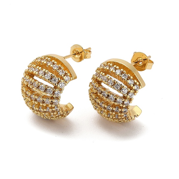 

PandaHall Brass Micro Pave Cubic Zirconia Half Round Stud Earrings, Half Hoop Earrings, Real 18K Gold Plated, 16x17.5mm Brass Half Round..., Clear