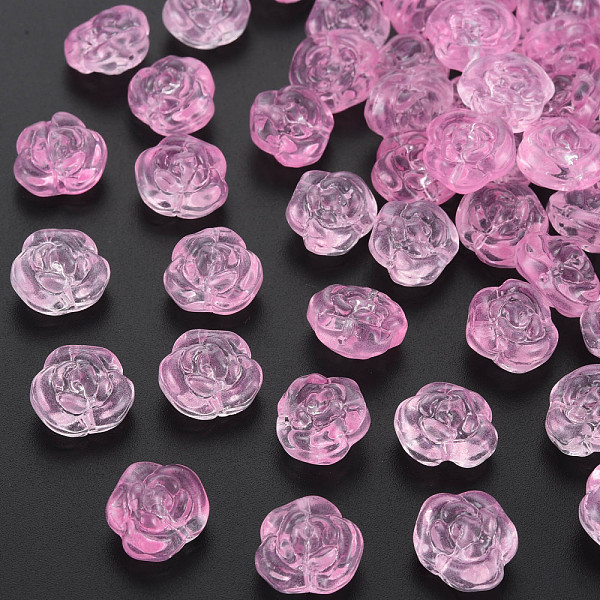 

PandaHall Transparent Baking Painted Glass Beads, Rose, Pearl Pink, 12.5x14x9mm, Hole: 1.2mm Glass Flower