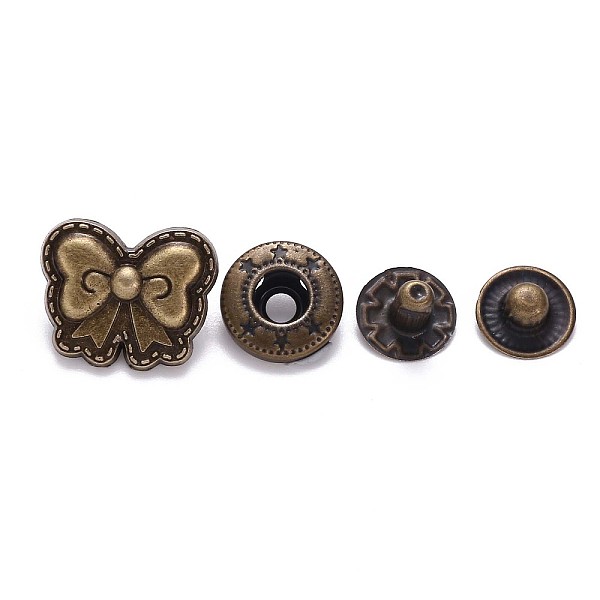 

PandaHall Brass Snap Buttons, Alloy Cap, Garment Buttons, Cadmium Free & Lead Free, Bowknot, Antique Bronze, Cap: 14x17mm, Pin: 3mm, Stud...