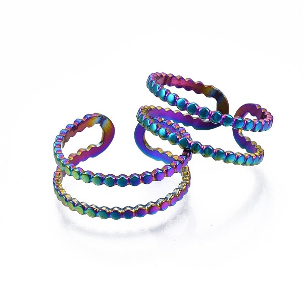 

PandaHall 304 Stainless Steel Double Line Wrap Cuff Ring, Rainbow Color Open Ring for Women, US Size 7 1/2(17.7mm) 304 Stainless Steel