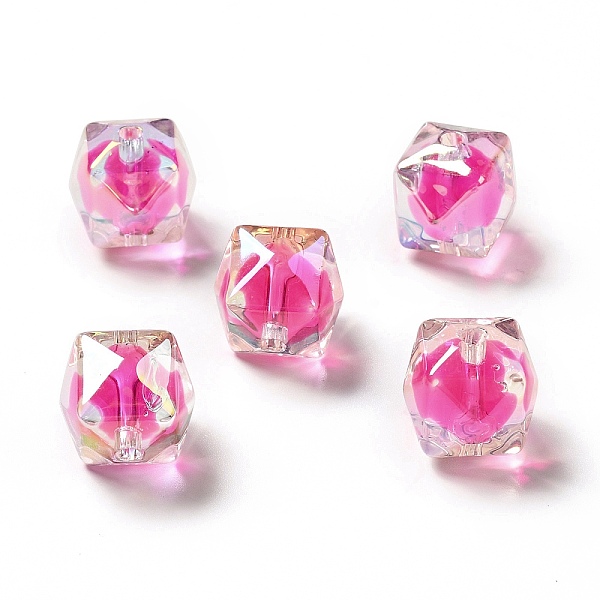 

PandaHall Two Tone UV Plating Rainbow Iridescent Acrylic Beads, Polygon, Deep Pink, 15.5x16x16mm, Hole: 2.7~2.8mm Acrylic Polygon
