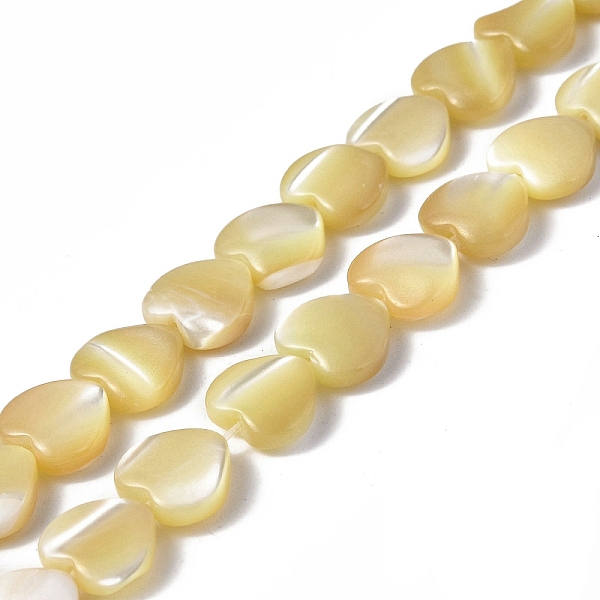 PandaHall Natural Trochid Shell/Trochus Shell Beads Strands, Heart, Pale Goldenrod, 8x8x3mm, Hole: 1mm, about 51pcs/strand, 15.47 inch...