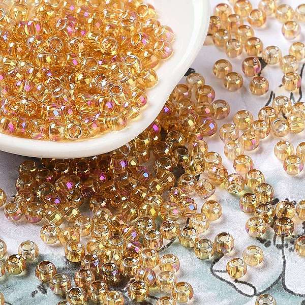 

PandaHall Glass Seed Beads, Half Plated, Transparent Colours Rainbow, Round Hole, Round, Saddle Brown, 4x3mm, Hole: 1.2mm, 7500pcs/pound...