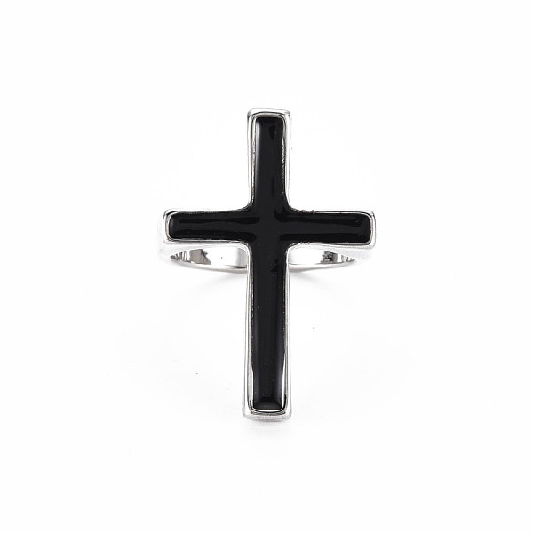

PandaHall Men's Alloy Enamel Cuff Finger Rings, Open Rings, Cadmium Free & Lead Free, Platinum, Religion, Cross, Black, US Size 8(18.1mm)...