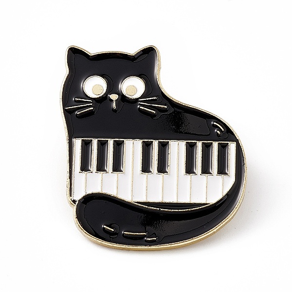 PandaHall Cartoon Cat Enamel Pin, Light Gold Alloy Music Theme Brooch for Backpack Clothes, Cat Pattern, 30x26x2mm, Pin: 1.3mm Alloy+Enamel...