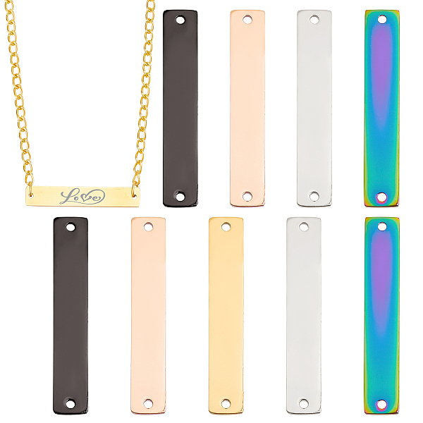 PandaHall BENECREAT 10Pcs Stainless Steel Metal Stamping Blank Tag Pendants, 5 Colors Rectangle Dog Tag Blank Stamping Tag Pendants Charms...