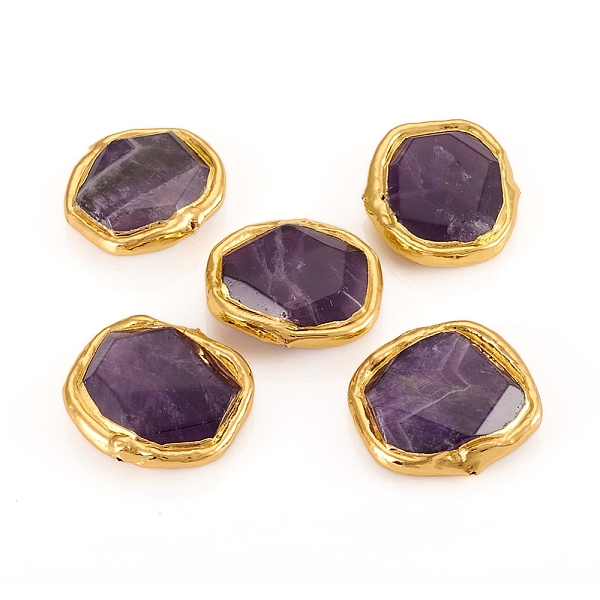 

PandaHall Natural Amethyst Beads, with Golden Plated Edge Brass Findings, Faceted, Oval, 25~27x27~28.5x8~9mm, Hole: 0.8mm Amethyst Oval