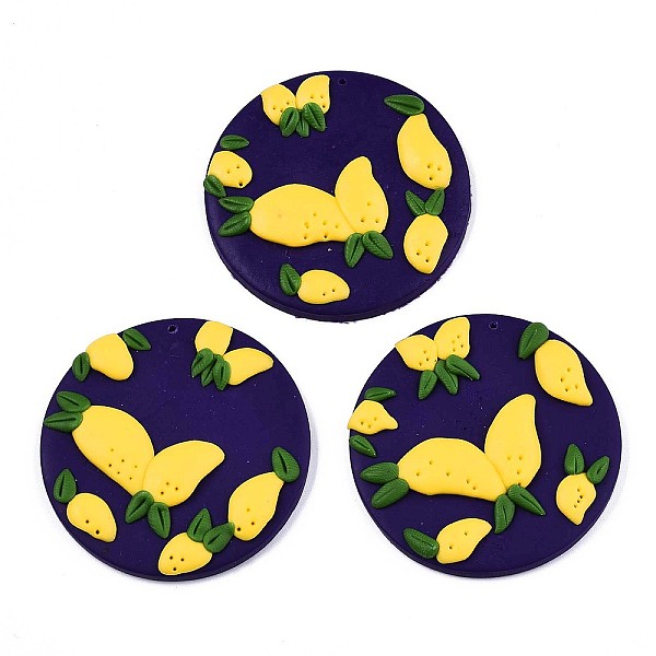 

PandaHall Handmade Polymer Clay Pendants, Flat Round with Lemon Pattern, Yellow & Purple, 47~49x6~7mm, Hole: 1.2~1.7mm Polymer Clay Flat...