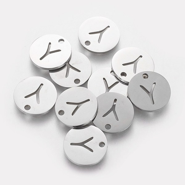 

PandaHall 201 Stainless Steel Charms, Flat Round with Letter, Stainless Steel Color, Letter.Y, 12x1mm, Hole: 1.5mm 201 Stainless Steel...