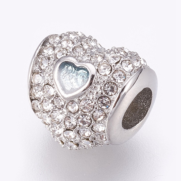 

PandaHall 304 Stainless Steel European Beads, Large Hole Beads, with Rhinestone, Barrel with Heart, Stainless Steel Color, 11x11x10mm, Hole..., Clear