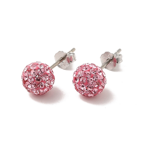 PandaHall Sexy Valentines Day Gifts for Her 925 Sterling Silver Austrian Crystal Rhinestone Ball Stud Earrings, 223_Light Rose, 15x6mm, Pin...