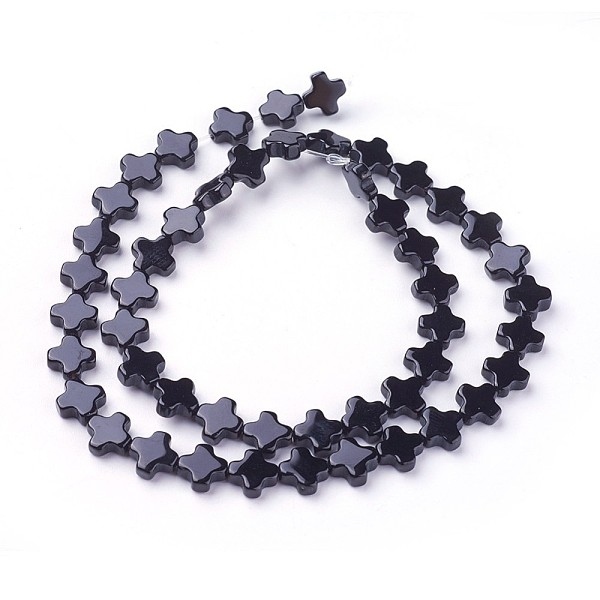 

PandaHall Natural Black Onyx Beads Strands, Cross, 8x8x3mm, Hole: 0.8mm, about 49pcs/strand, 15.7 inch(40cm) Black Onyx Cross Black