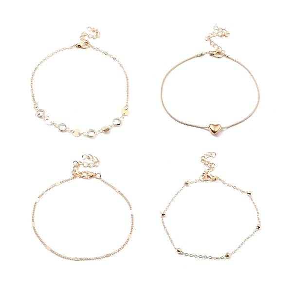 

PandaHall 4Pcs 4 Style Alloy Chain Anklets Set with Heart, Clear Cubic Zirconia Flat Round Link Anklets for Women, Light Gold, 8.46~9.84...