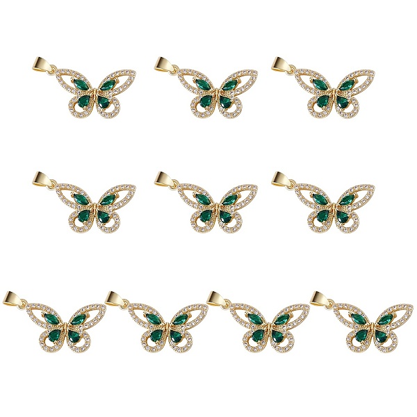 

PandaHall 10Pcs Rack Plating Brass Micro Pave Cubic Zirconia Pendants, Long-Lasting Plated, Cadmium Free & Lead Free, Butterfly, Real 18K..., Green