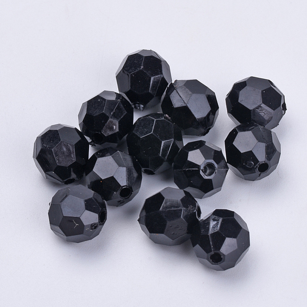 

PandaHall Acrylic Beads, Faceted, Round, Black, 10x9.5mm, Hole: 1.8mm, about 990pcs/500g Acrylic Round Black