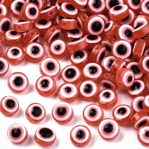 

PandaHall Resin Beads, Flat Round, Evil Eye, Orange Red, 6x4mm, Hole: 1.5mm Resin Evil Eye
