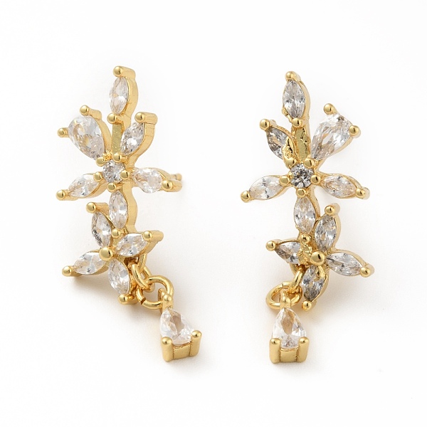 

PandaHall Clear Cubic Zirconia Flower Dangle Stud Earrings, Real 18K Gold Plated Brass Jewelry for Women, Cadmium Free & Lead Free, Real 18K...