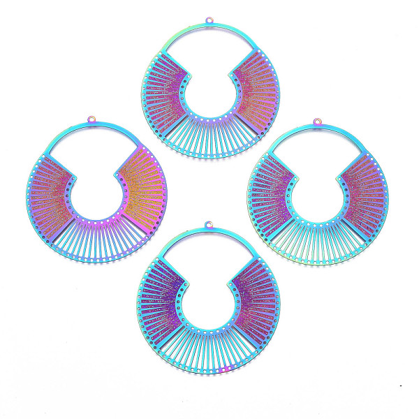 

PandaHall Ion Plating(IP) 304 Stainless Steel Chandelier Components Links, Etched Metal Embellishments, Oval, Rainbow Color, 63.5x58x0.4mm...
