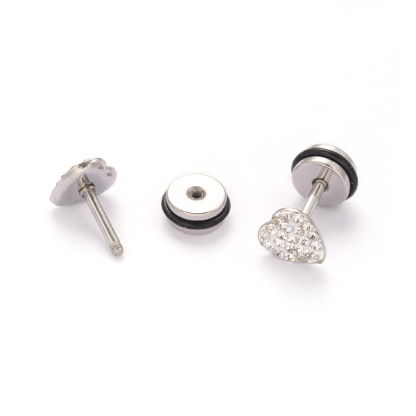 

PandaHall 304 Stainless Steel Heart Earlobe Plugs, Screw Back Earrings, with Polymer Clay Rhinestone, Stainless Steel Color, 7x7mm, Pin: 1mm..., Clear