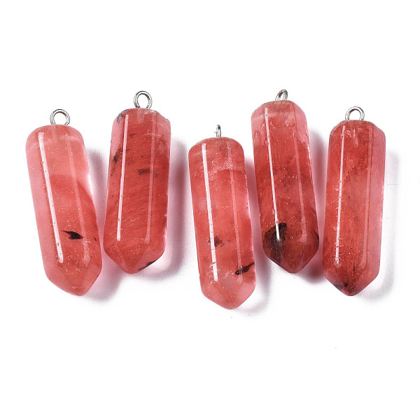 

PandaHall Cherry Quartz Glass Pendants, with Platinum Iron Loop, Pencil, 28~33x8.5~10x8~9mm, Hole: 1.6~1.8mm Cherry Quartz Glass Others