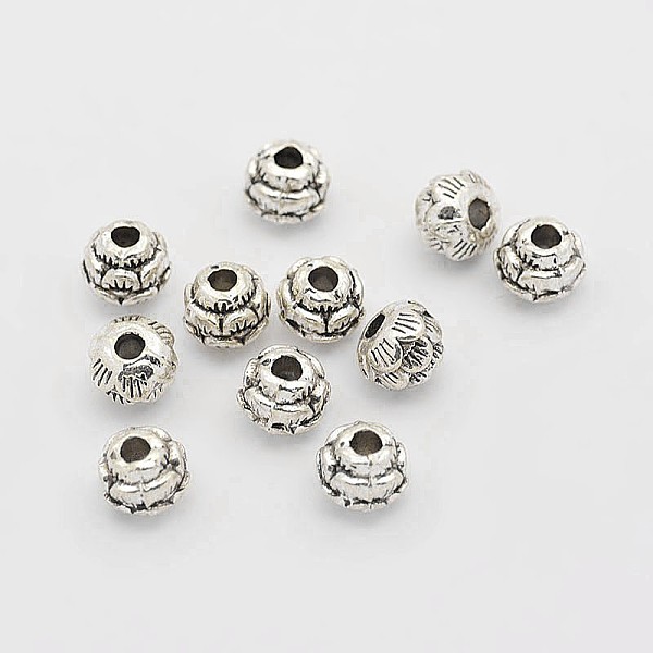 

PandaHall Tibetan Style Alloy Flower Spacer Beads, Antique Silver, 5x4.5mm, Hole: 1.7mm Alloy Flower
