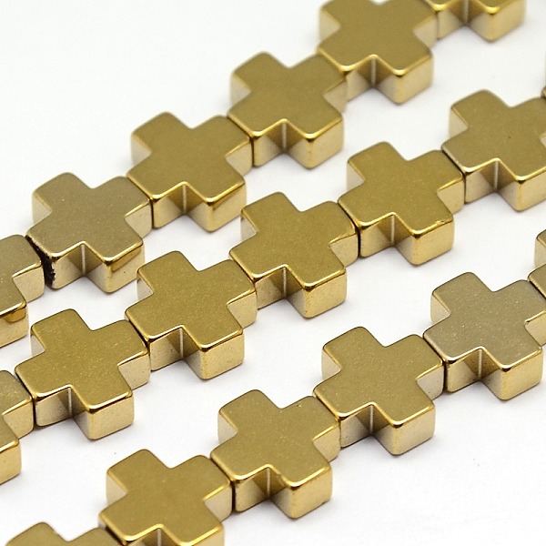 

PandaHall Electroplate Non-magnetic Synthetic Hematite Beads Strands, Cross, Golden Plated, 10x10x4mm, Hole: 1mm, about: 39pcs/strand, 15.7...