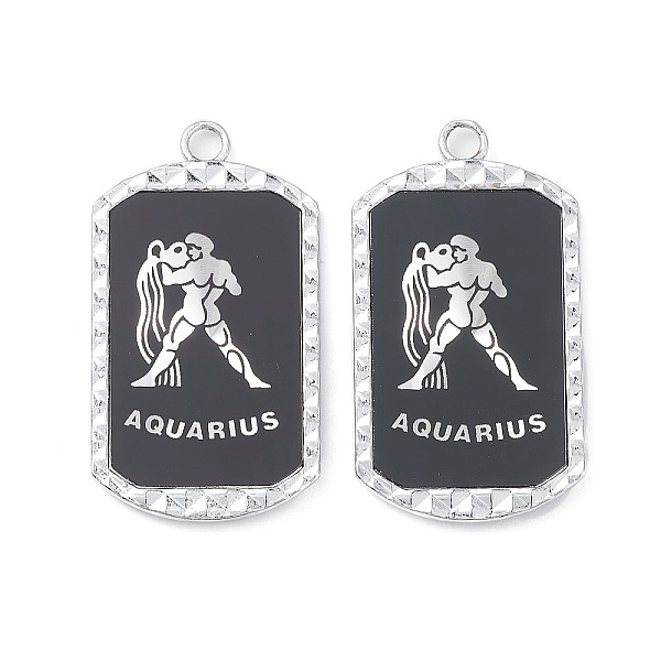 

PandaHall Alloy Twelve Constellations Series Big Pendants, Lead Free & Cadmium Free, with Acrylic, Rectangle, Aquarius, 50x28x3.5mm, Hole..., Black