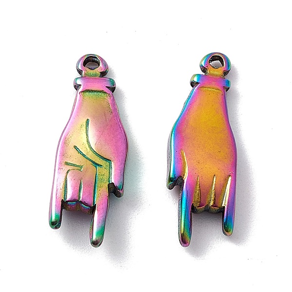 

PandaHall Ion Plating(IP) 304 Stainless Steel Pendants, Love Gesture, Rainbow Color, 20x7x3mm, Hole: 1mm 304 Stainless Steel Others