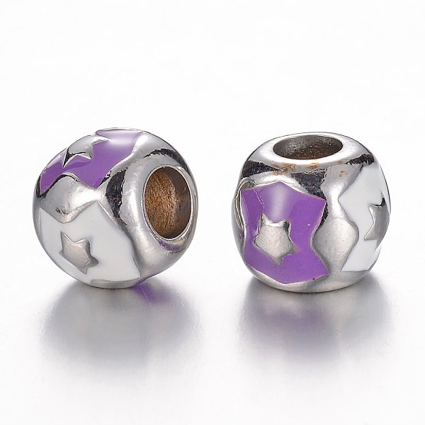

PandaHall 304 Stainless Steel Enamel European Beads, Rondelle, Stainless Steel Color, Dark Orchid, 11x9.5mm, Hole: 5mm Stainless..., Purple