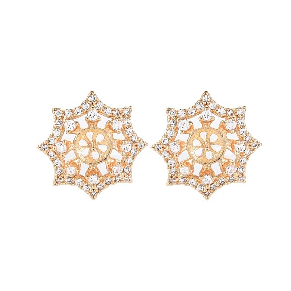 

PandaHall Brass Micro Pave Clear Cubic Zirconia Stud Earring Findings, for Half Drilled Beads, Nickel Free, Star, Real 18K Gold Plated...