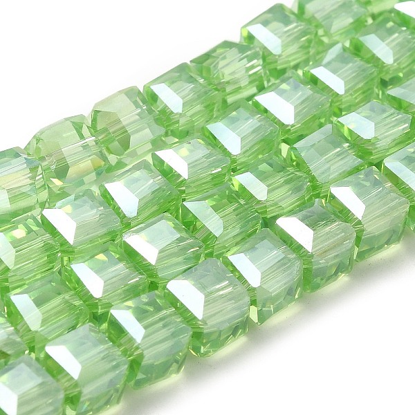 

PandaHall Electroplate Glass Beads Strands, AB Color Plated, Faceted, Cube, Light Green, 6x6x6mm, Hole: 1mm Glass Cube Green
