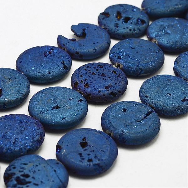 

PandaHall Electroplated Natural Druzy Geode Crystal Beads Strands, Flat Round, Dyed, Blue Plated, 30x7~8mm, Hole: 2mm, about 7pcs/strand...