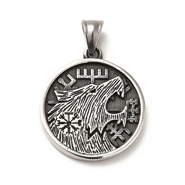 

PandaHall 304 Stainless Steel Pendants, Flat Round with Wolf, Antique Silver, 33.5x29x4mm, Hole: 5x7mm 304 Stainless Steel Flat Round