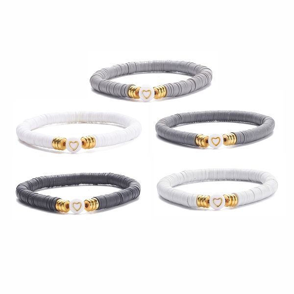 

PandaHall 5Pcs 5 Color Handmade Polymer Clay Heishi Surfer Stretch Bracelets Set, Acrylic Heart Beaded Preppy Bracelet Women, Mixed Color..., Multicolor