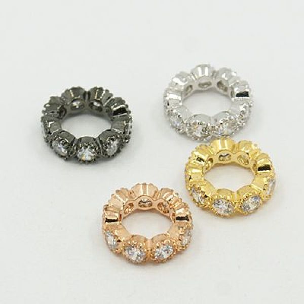 

PandaHall Brass Micro Pave Cubic Zirconia Beads, Rondelle, Mixed Color, 8mm Brass+Cubic Zirconia Rondelle