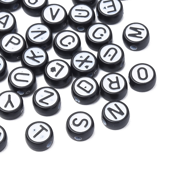 

PandaHall Opaque Black Acrylic Beads, Flat Round with Random Letter, White, 7x4mm, Hole: 1.5mm, about 3900pcs/500g Acrylic Flat Round White