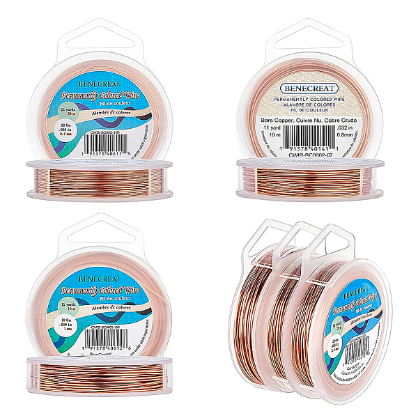 

PandaHall BENECREAT 3 Rolls 3 Styles Round Copper Craft Wire, Light Gold, 0.6~1mm, about 10~20m/roll, 1 roll/style Copper Round