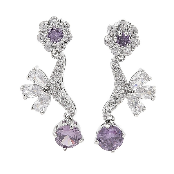 Boucles d'oreilles en laiton pavé de fleurs en zircone cubique pour femmes