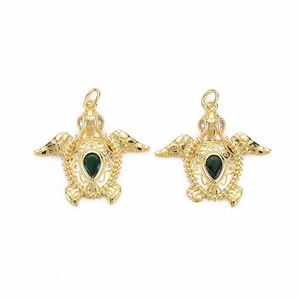 

PandaHall Brass Micro Pave Clear & Green Cubic Zirconia Pendants, Nickel Free, Tortoise, Real 18K Gold Plated, 25.5x26.5x3.5mm, Hole: 3mm...