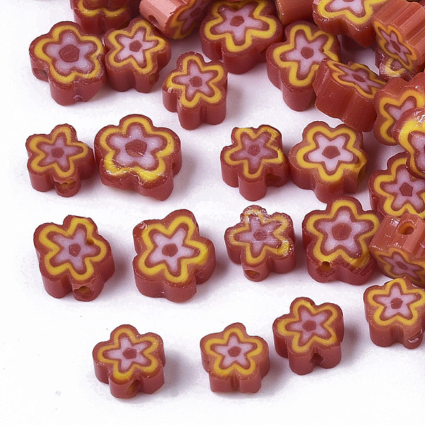 

PandaHall Opaque Glass Beads, Flower, FireBrick, 4.5~6x4.5~6x2.5~3mm, Hole: 1mm Glass Flower Red