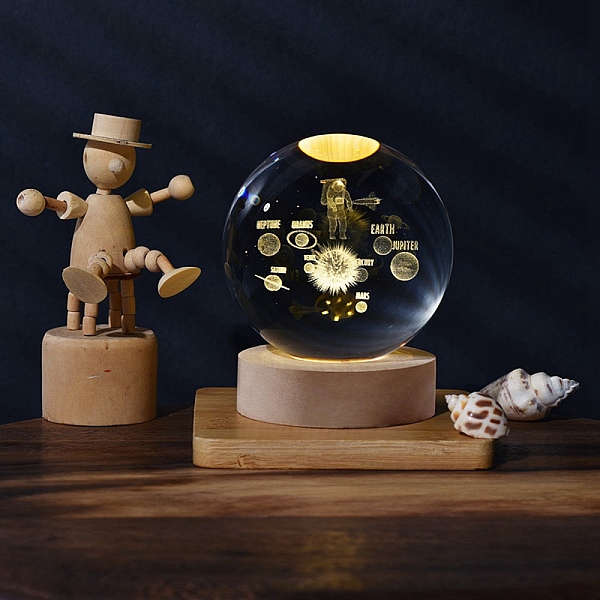 

PandaHall Glass Crystal Ball, with Base Stand Holder, Astronaut, Human, 50~60mm Glass Human