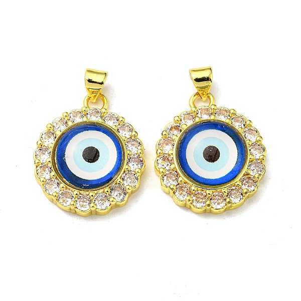 

PandaHall Real 18K Gold Plated Brass Pendants, with Glass and Acrylic, Flat Round with Evil Eye Charms, Blue, 23.5x20x7mm, Hole: 4x3.5mm...