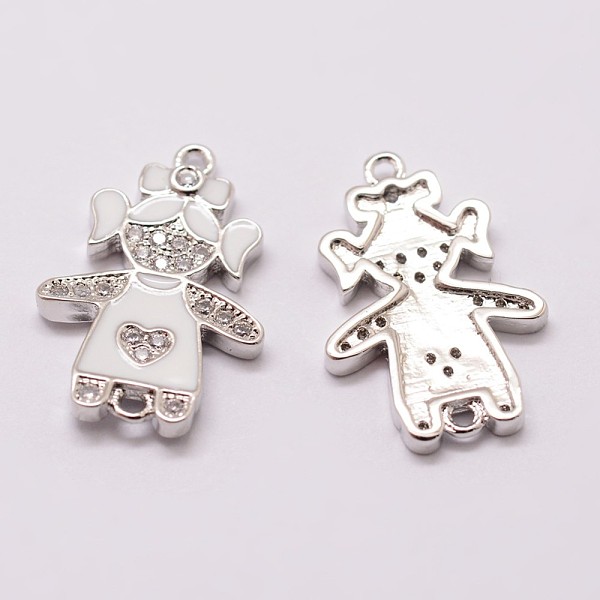 

PandaHall Brass Micro Pave Cubic Zirconia Links, Clear, Girl, with Enamel, Cadmium Free & Nickel Free & Lead Free, Platinum, 19x13x2mm, Hole...