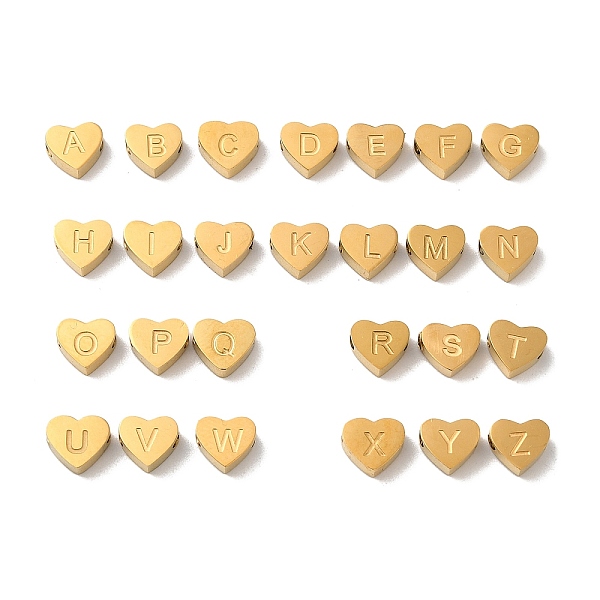 

PandaHall Ion Plating(IP) 304 Stainless Steel Beads, Golden, Heart with Letter, Letter A~Z, 5.5x6.5x3mm, Hole: 1.6mm, 26pcs/set 304...