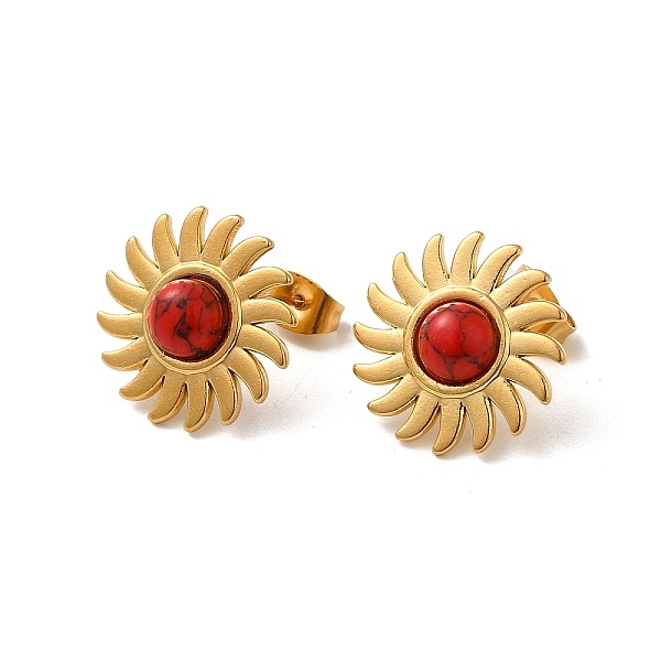 

PandaHall Natural Picasso Jasper Sun Stud Earrings, Golden 304 Stainless Steel Earrings, 17x17mm Picasso Jasper Sun